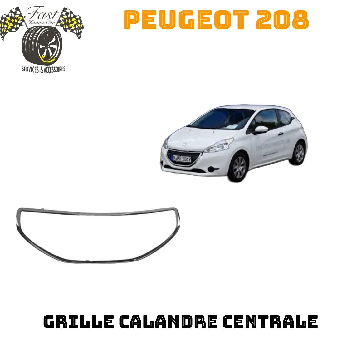 Grille calandre centrale pour peugeot 208 ph.1 2012-2015 contour chromé, pare chocs avant