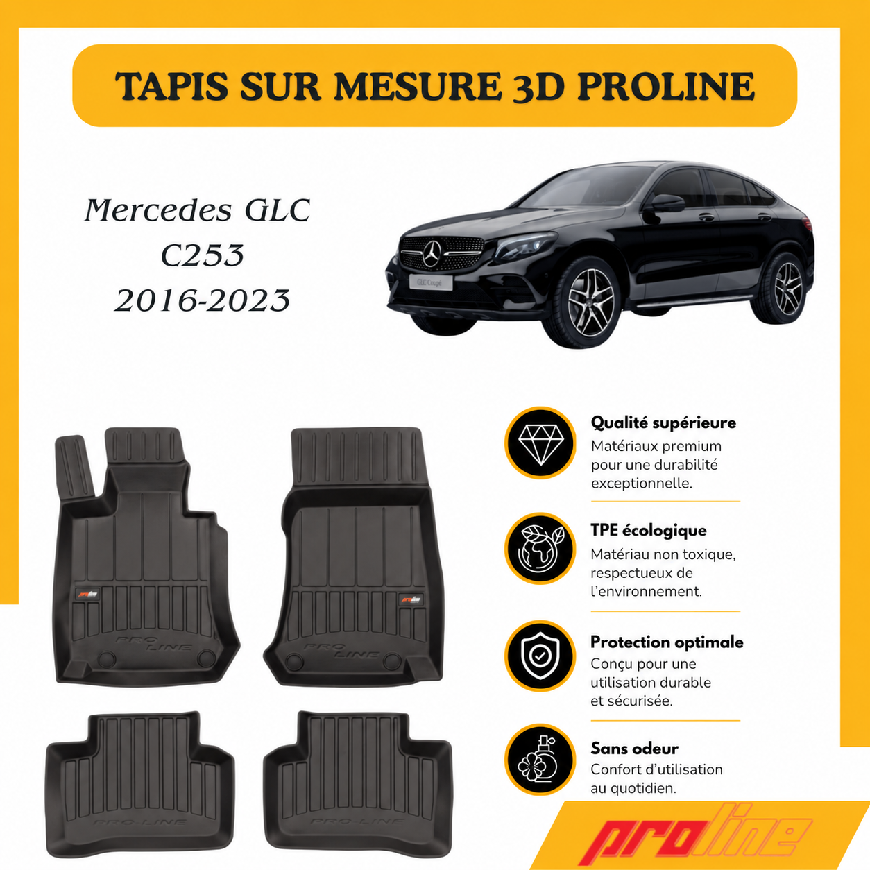 Tapis de sol Proline Mercedes GLC C253 Coupé 2016-2023