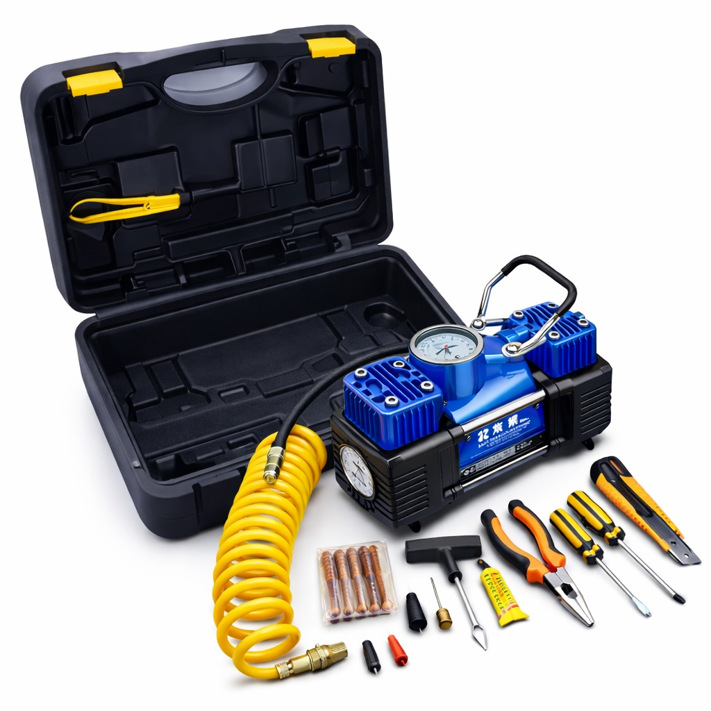 Valise Compresseur Auto 12V – Kit Gonflage & Réparation Pneus Complet