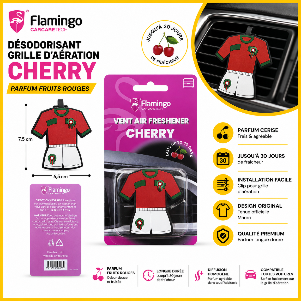 Désodorisant Grille d’Aération Flamingo Cherry – Parfum Cerise
