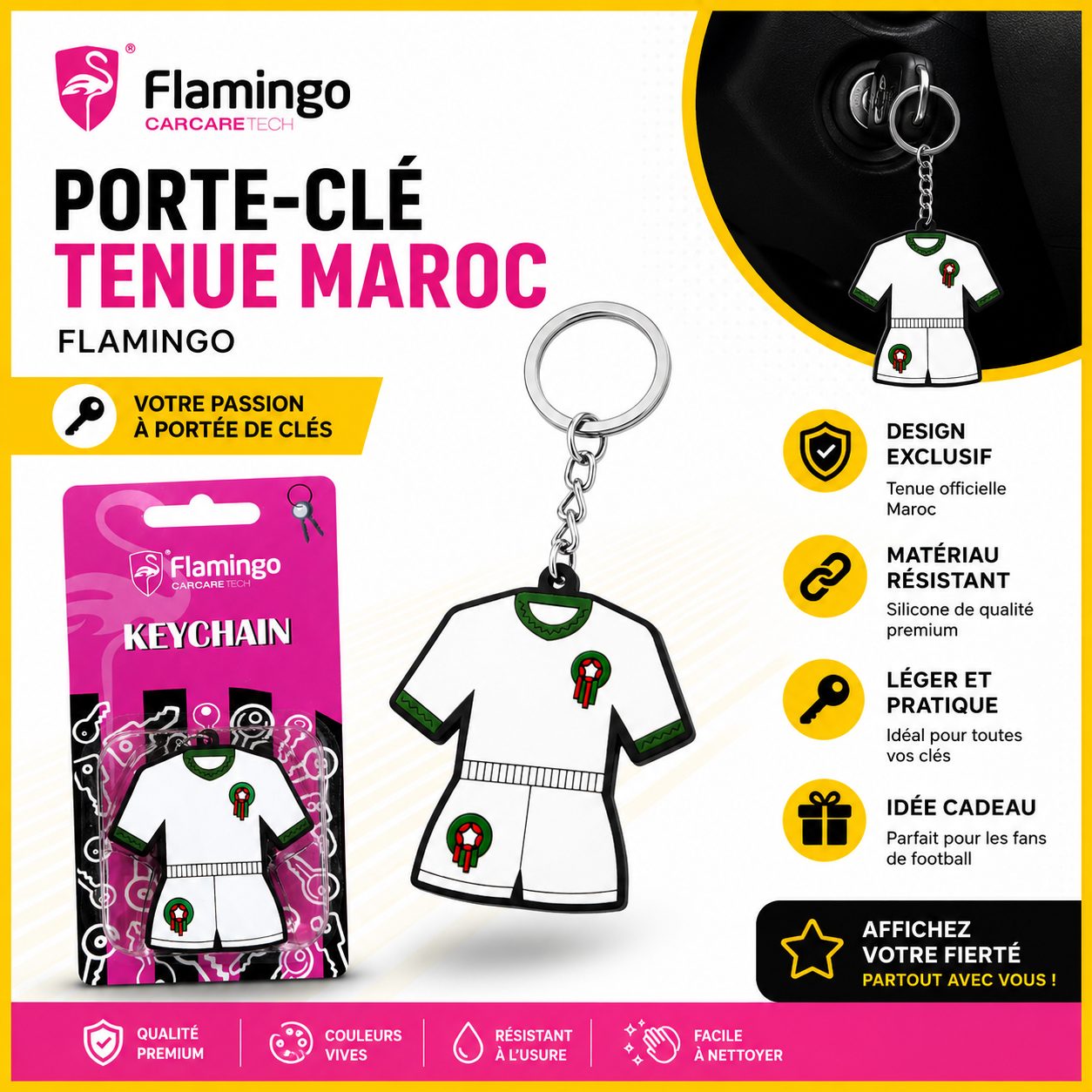 Porte-clé Tenue du Maroc Flamingo en Silicone