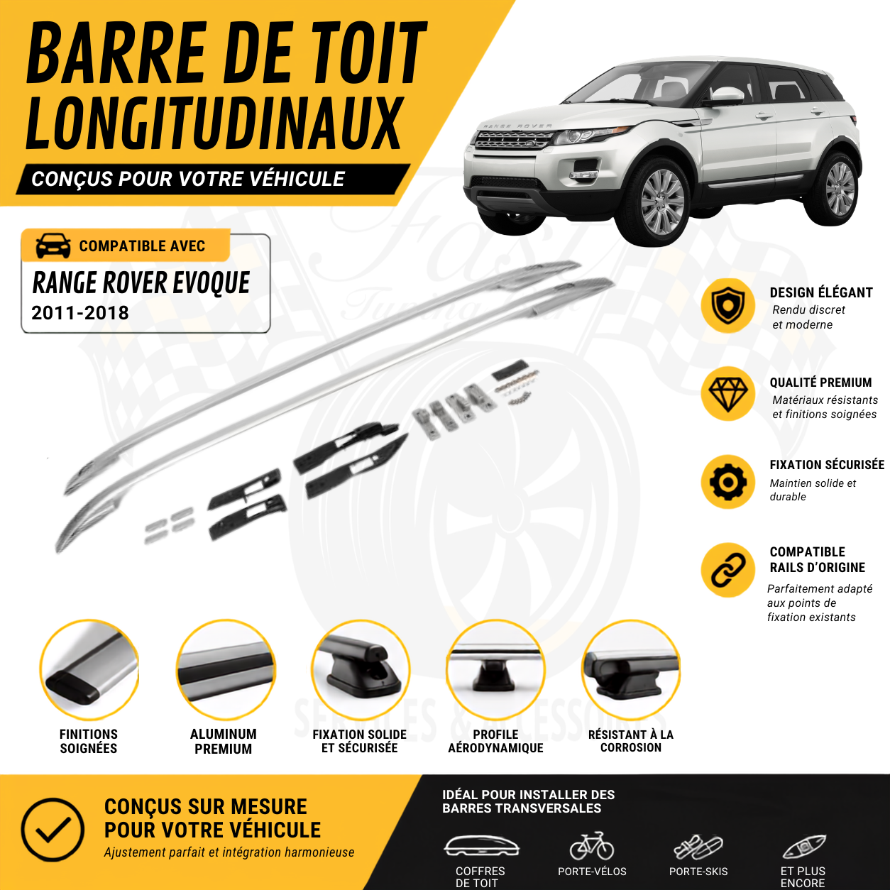 Barres de toit gris silver sur mesure – Range Rover Evoque 2011-2018