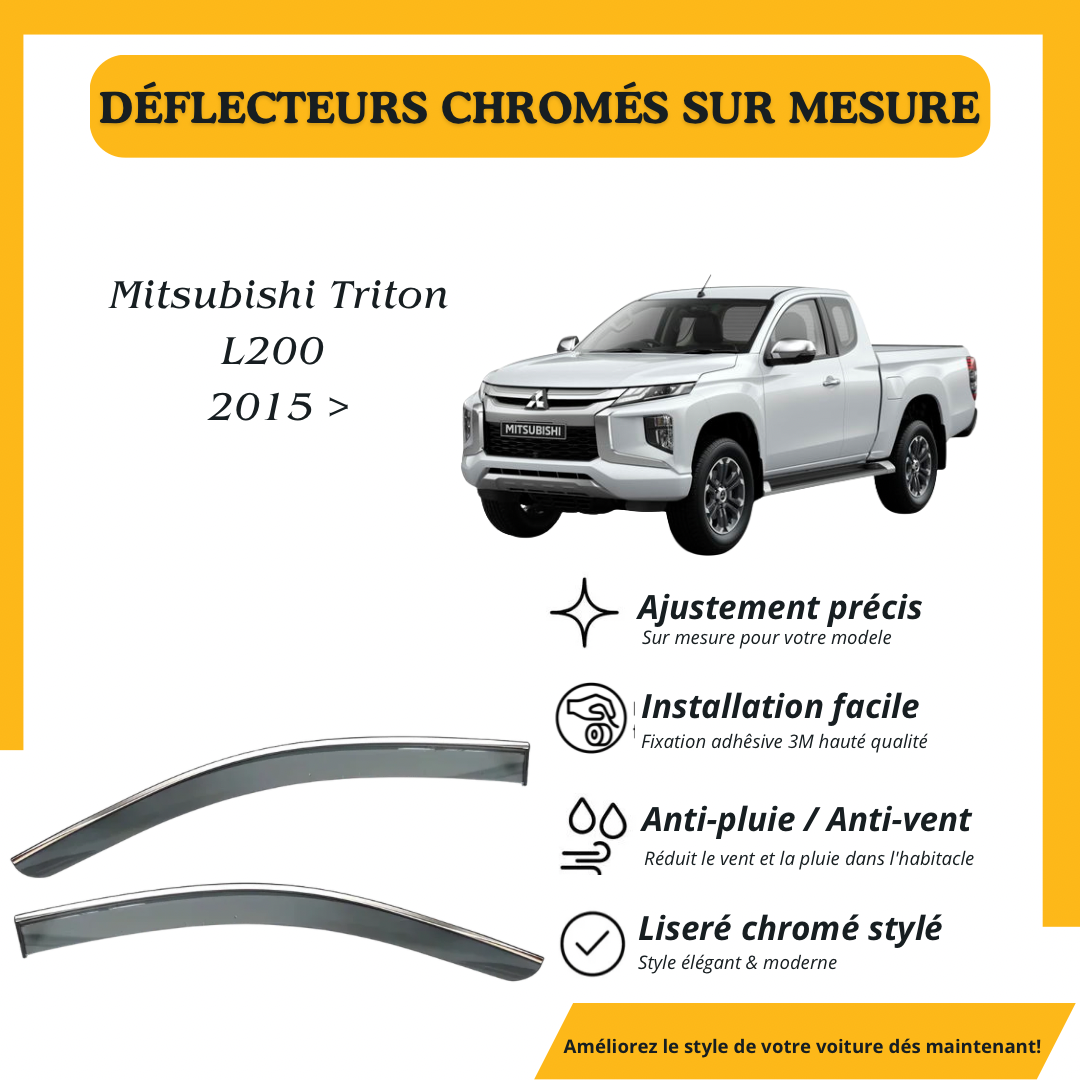 Déflecteur d’air noir et chromé Mitsubishi Triton L200 2015 >