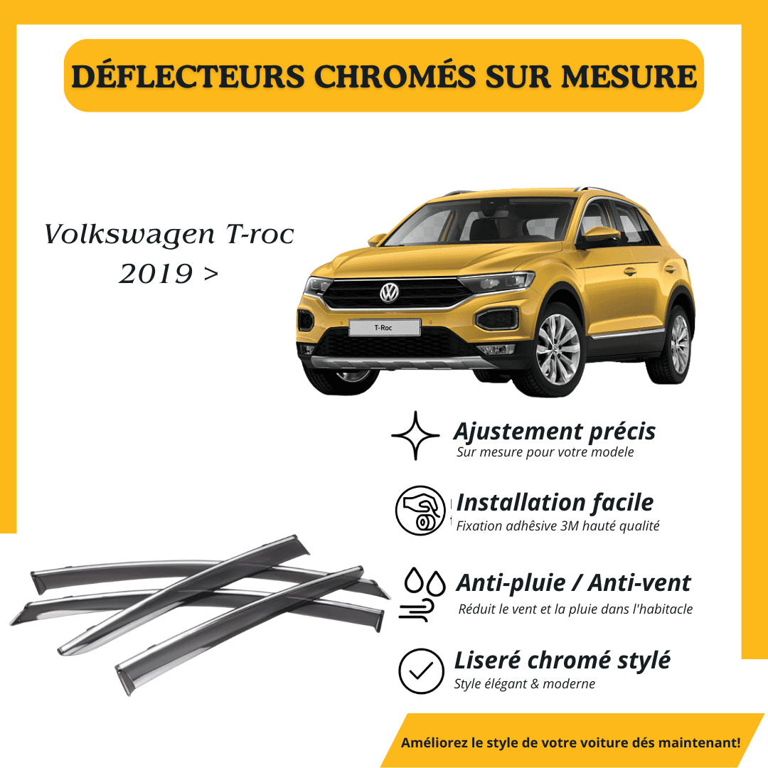 Déflecteur d’air noir et chromé Volkswagen T-roc 2019 >