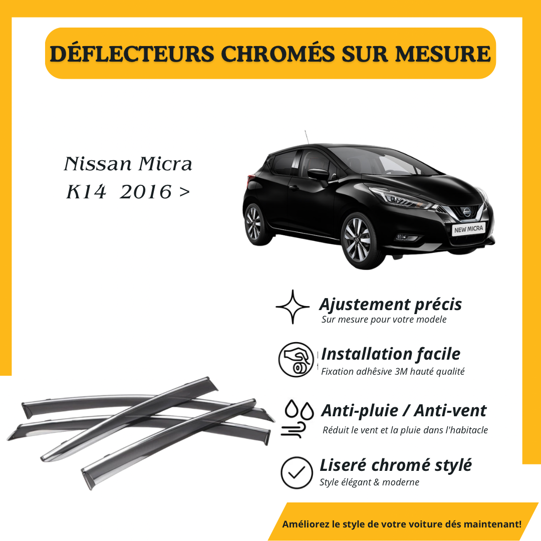 Déflecteur d’air noir et chromé Nissan Micra K14 2016 >