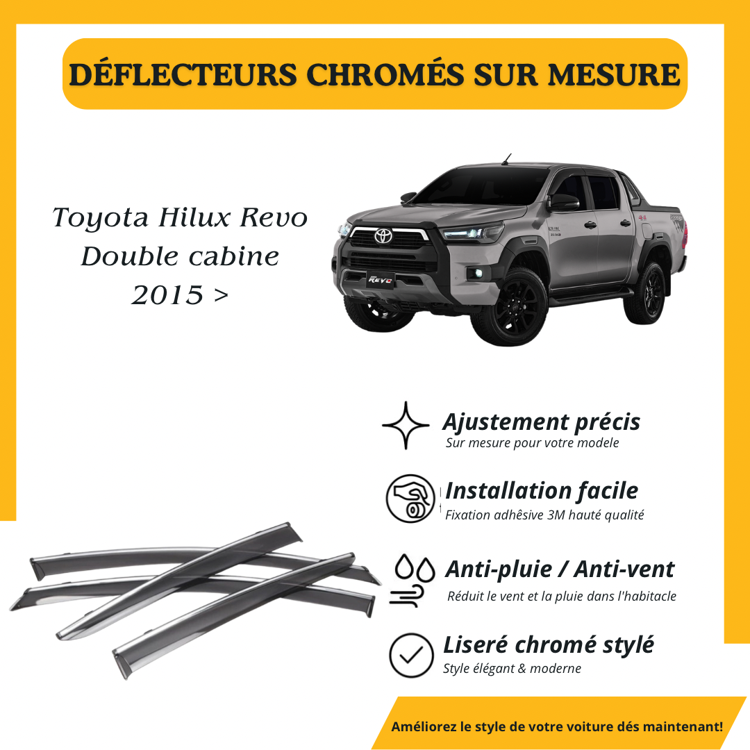 Déflecteur d’air noir et chromé Toyota hilux Revo 2015 >