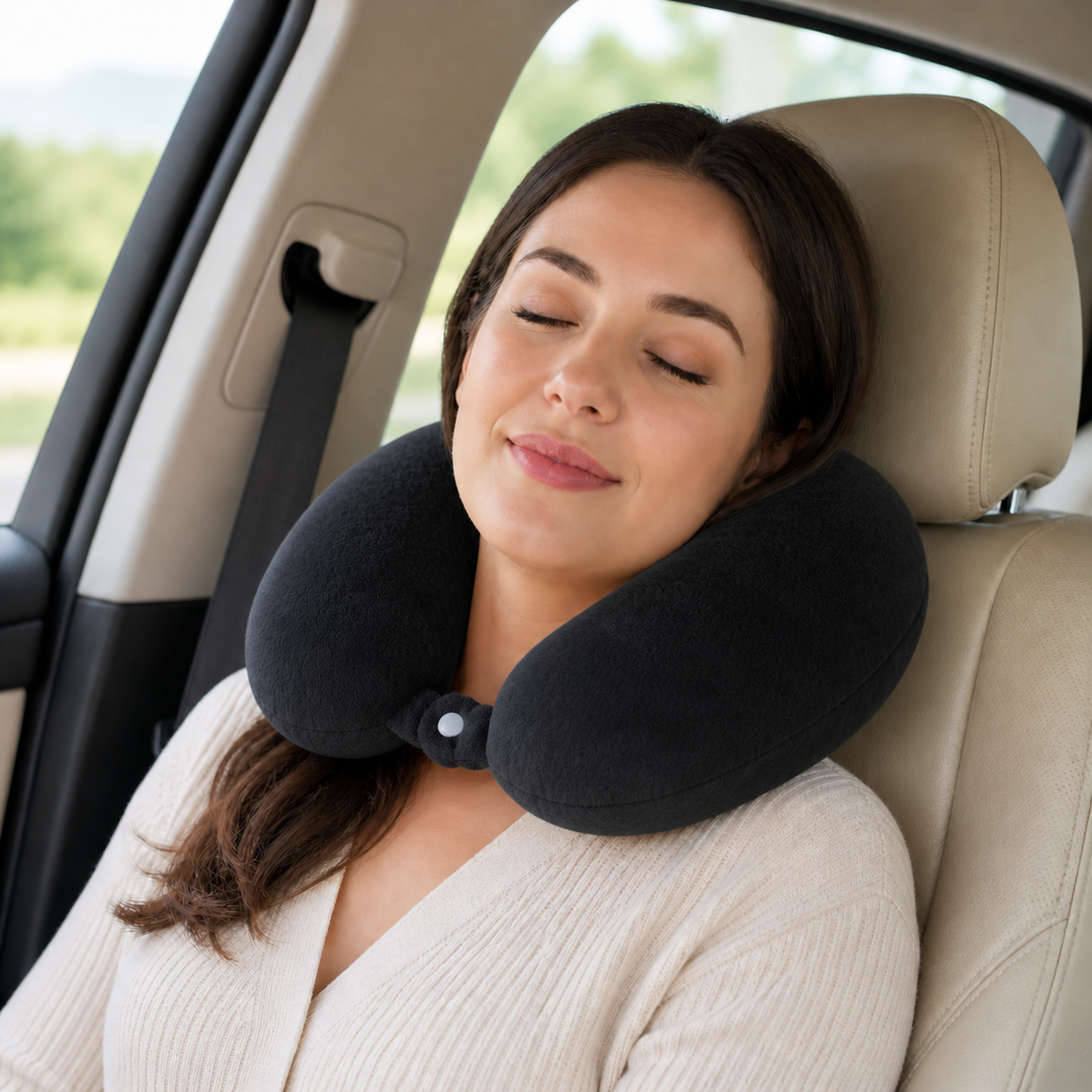 Coussin Repose-Tête Voiture Noir en Mousse Mémoire – Confort Voyage & Maintien du Cou