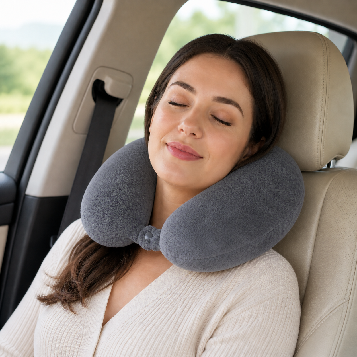Coussin Repose-Tête Voiture gris en Mousse Mémoire – Confort Voyage & Maintien du Cou
