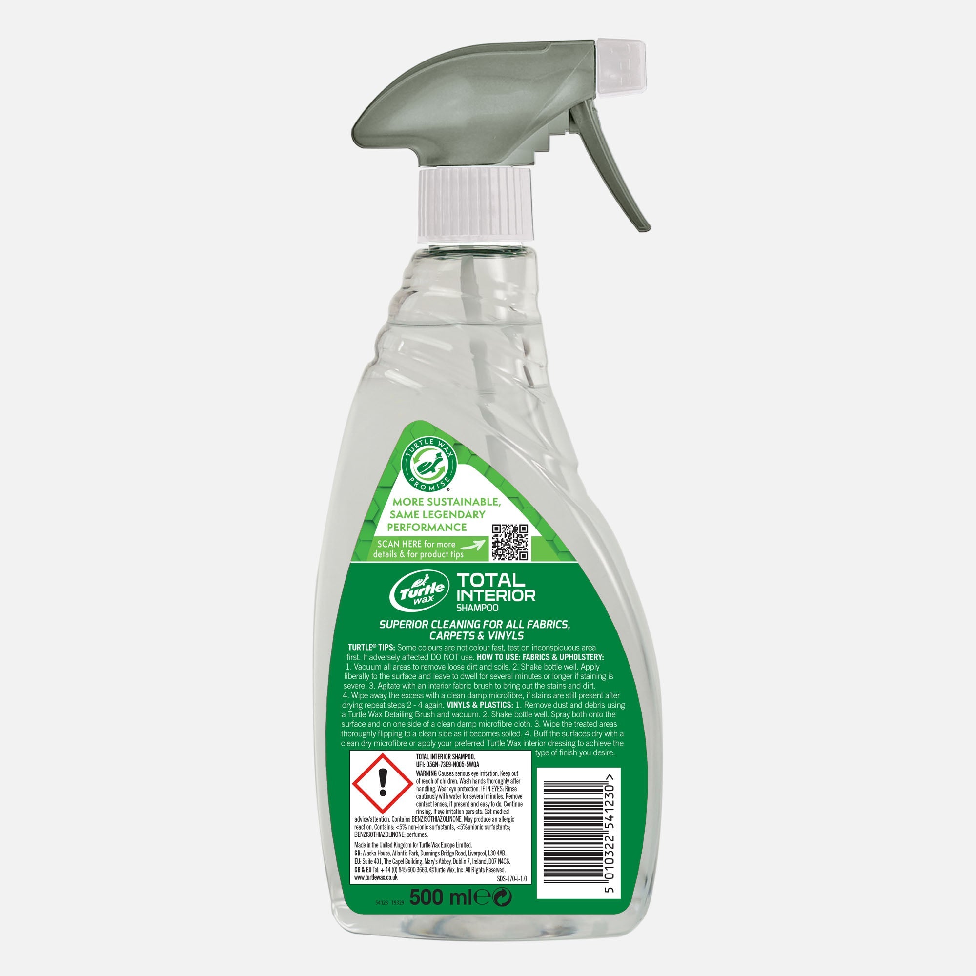 Turtle Wax Total Interior Shampoo – Nettoyant Intérieur Multi-Surfaces 500 ml