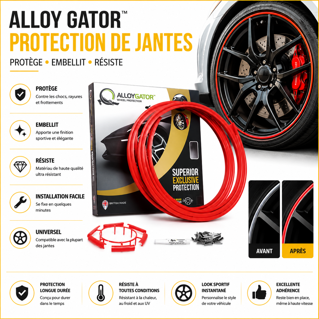 AlloyGator – Protections de Jantes Premium Rouges | Sécurité & Style pour vos Jantes