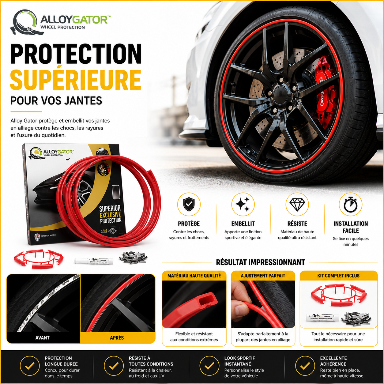 AlloyGator – Protections de Jantes Premium Rouges | Sécurité & Style pour vos Jantes