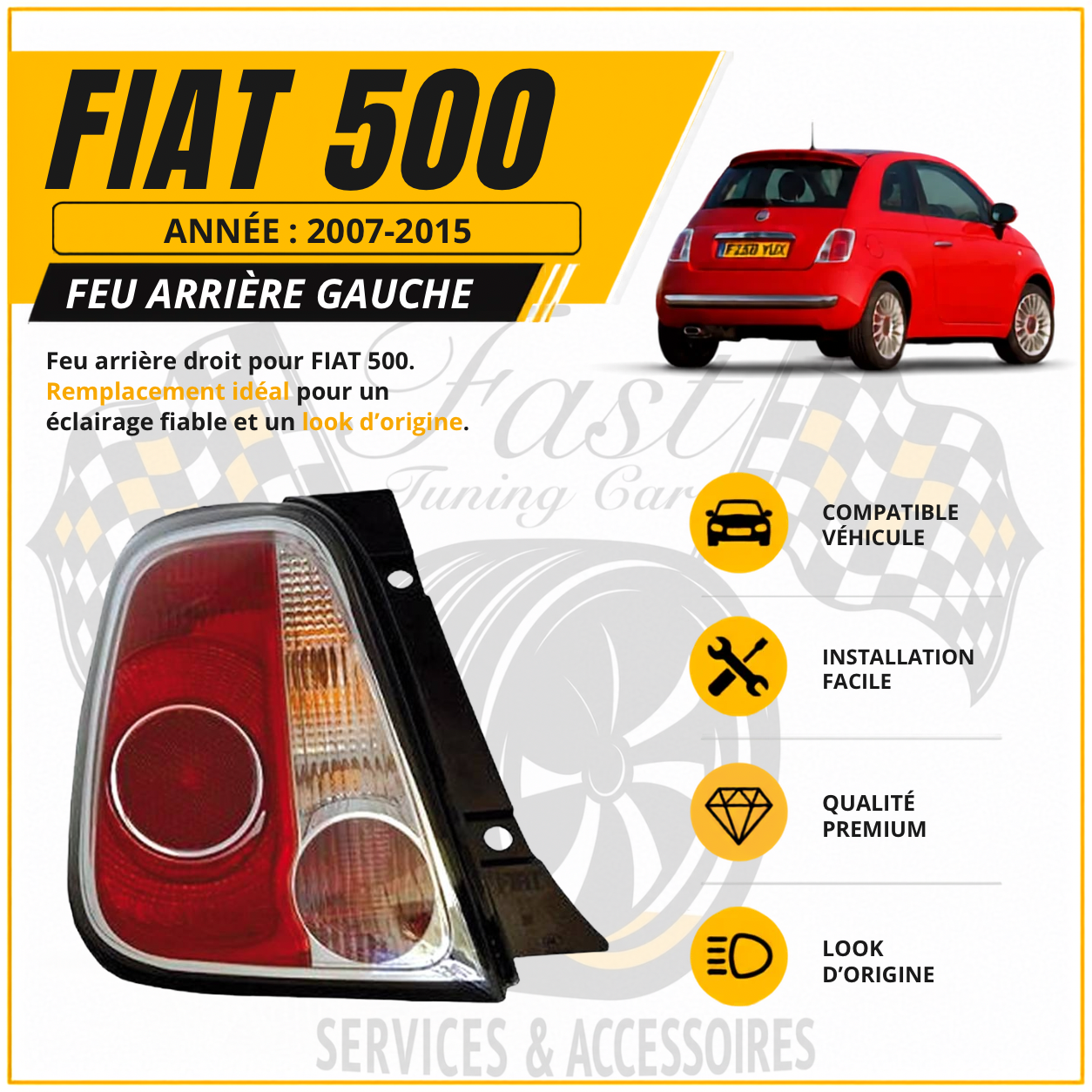 Feu arrière Gauche pour fiat 500 phase 1, 2007-2015, neuf