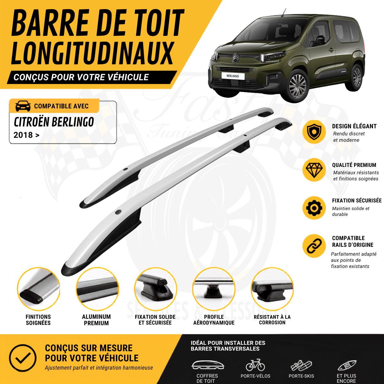 Barres de toit gris silver sur mesure – Citroën Berlingo 2018 >