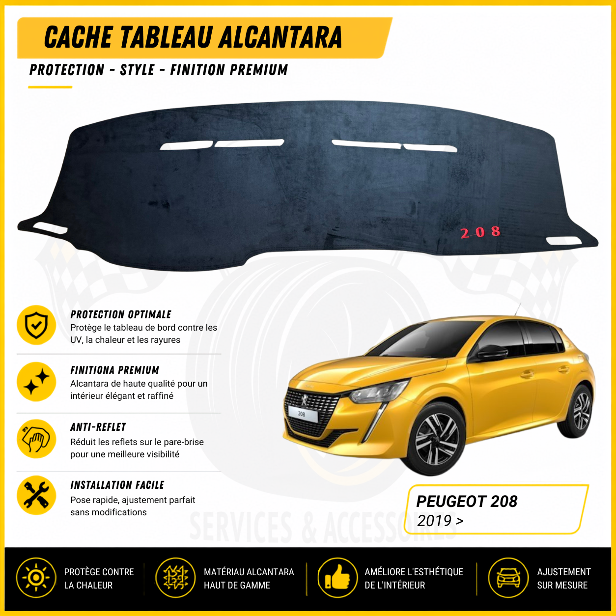 Cache tableau de bord Alcantara – Peugeot 208 2019 >