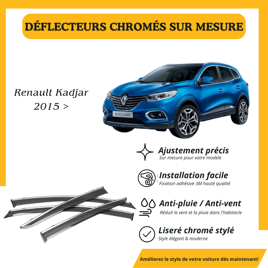 Déflecteur d’air noir et chromé Renault Kadjar 2015 >