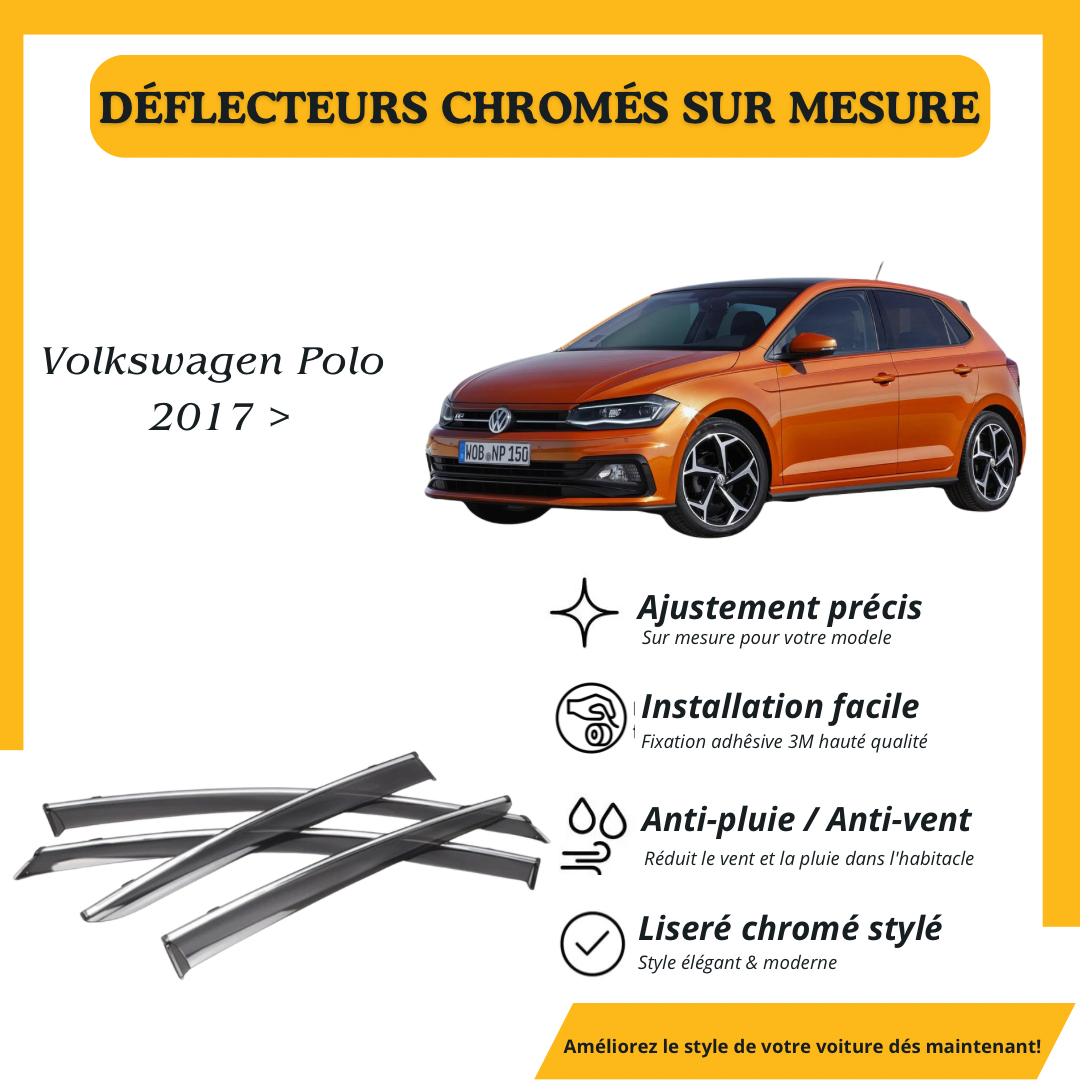 Déflecteur d’air noir et chromé Volkswagen Polo 2017 >