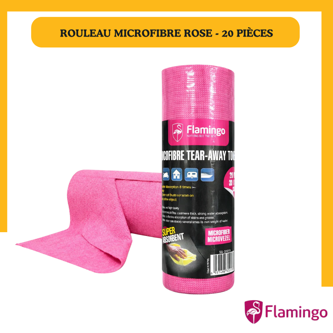 Rouleau Microfibre Rose Flamingo 30×30 cm – 20 Pièces Ultra Absorbantes