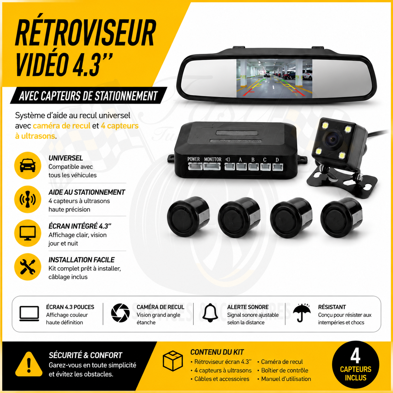 Rétroviseur vidéo 4.3