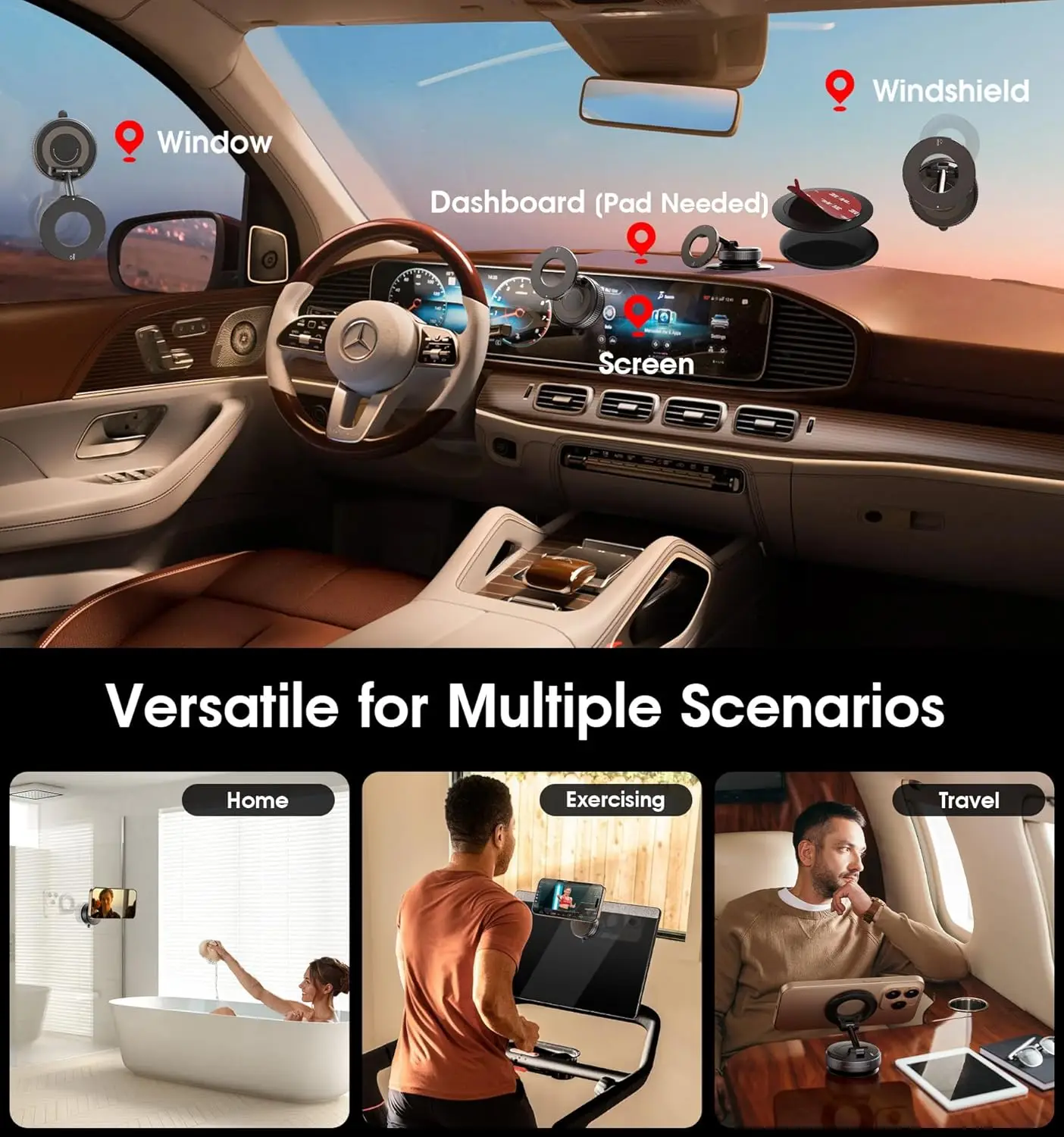 Support Magnétique Voiture 360° – Aspiration Forte, Pliable et Réglable pour Smartphone & GPS