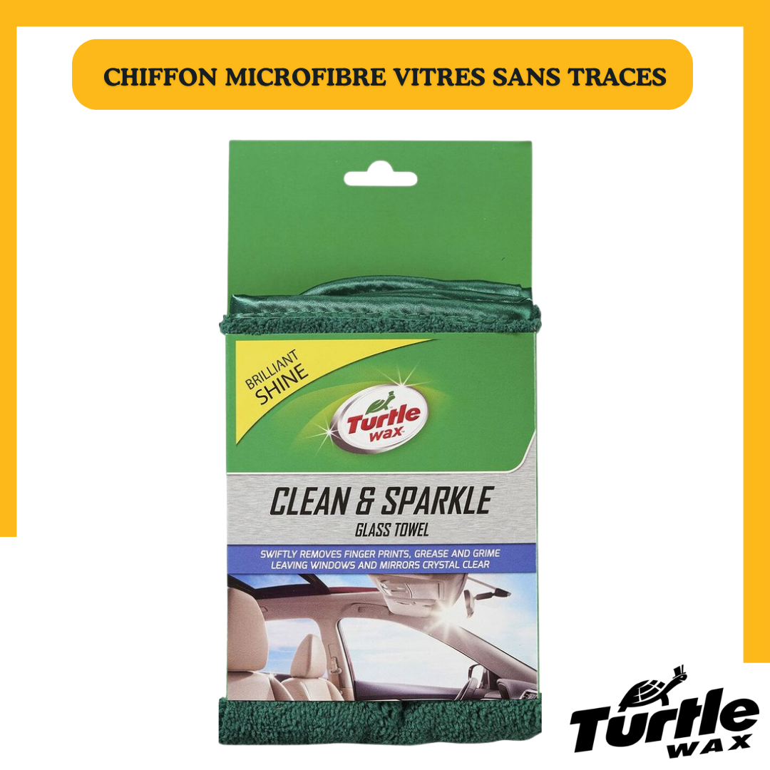 Turtle Wax Clean & Sparkle – Chiffon Microfibre Vitres 2en1 Sans Traces