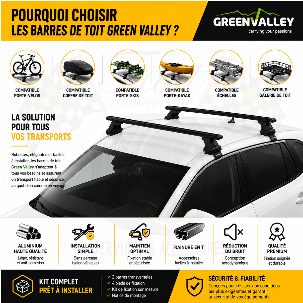 Barres de toit transversales Green Valley noir pour Citroën C3 2016 >