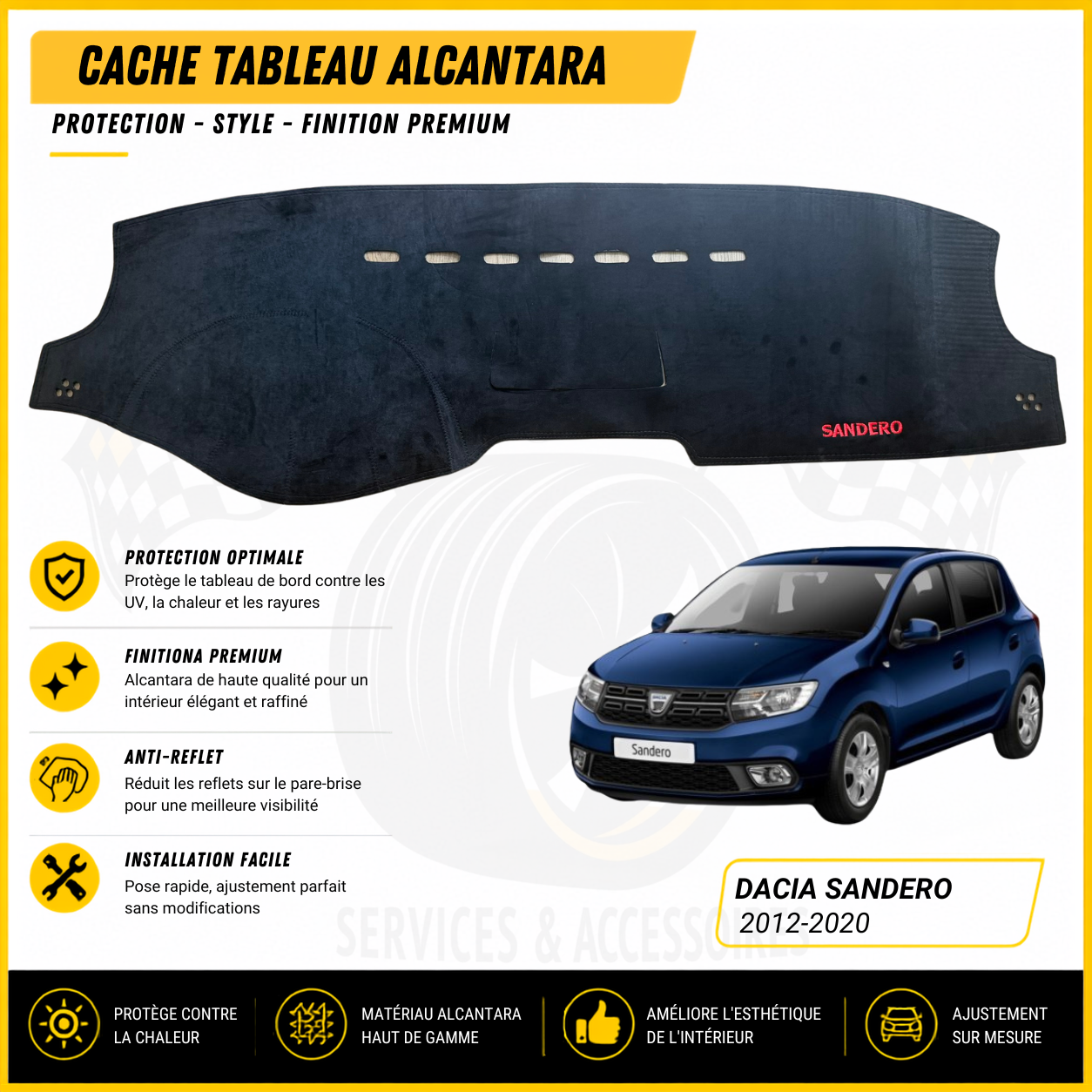 Cache tableau Alcantara Dacia Sandero 2012–2020
