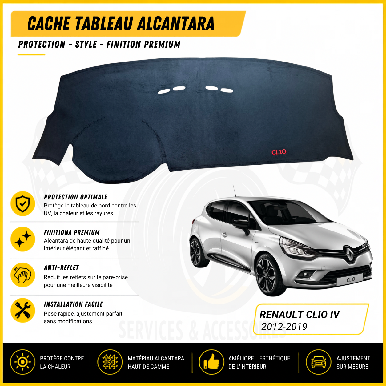 Cache tableau Alcantara Renault Clio IV 2012–2019