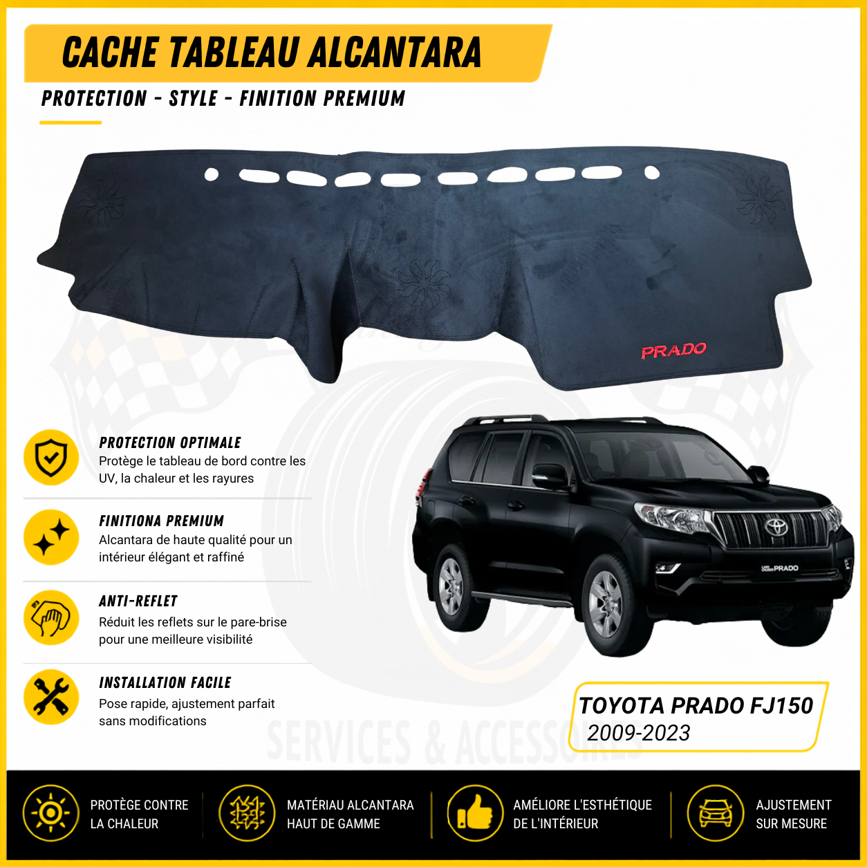 Cache tableau Alcantara Toyota Prado FJ150 2009-2023