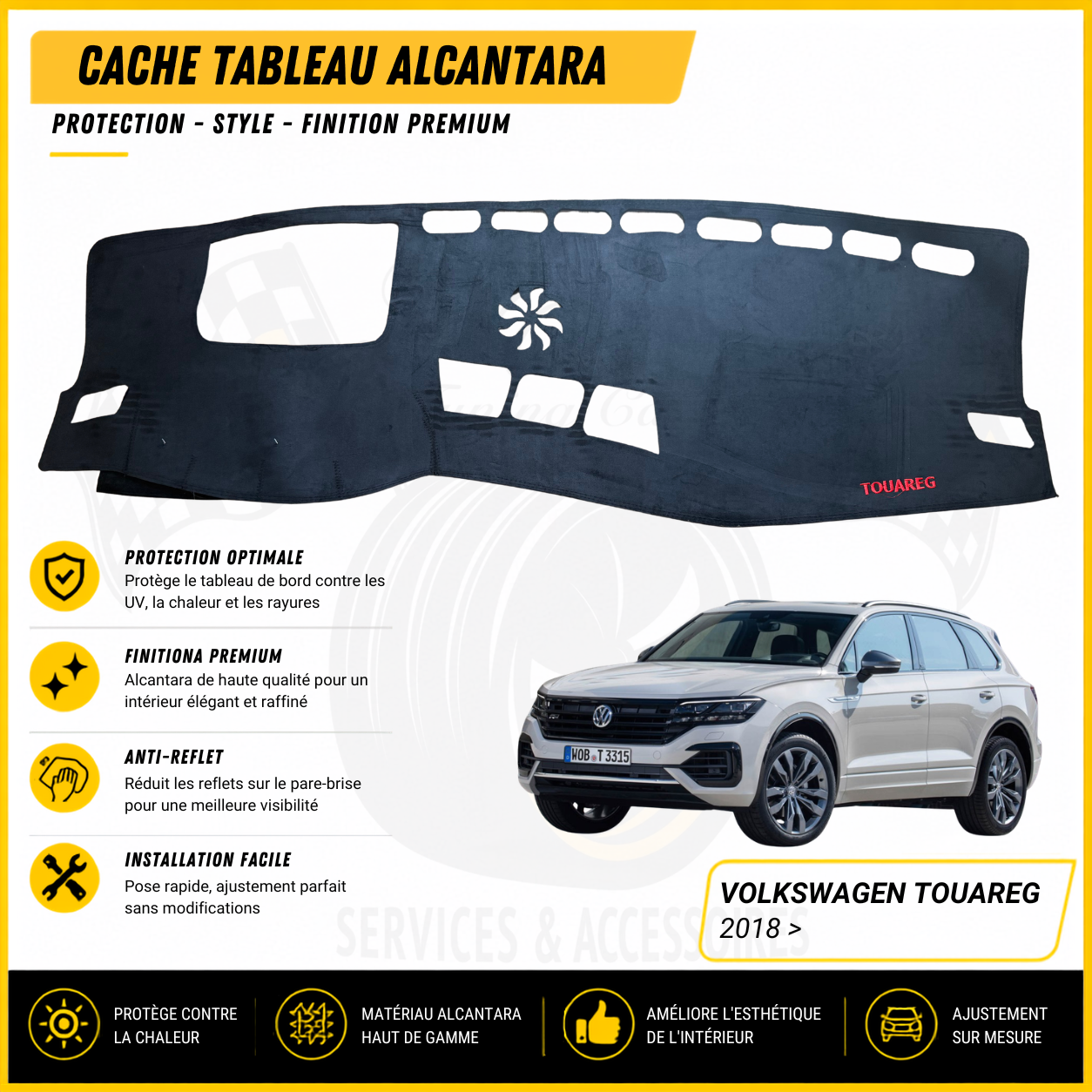 Cache tableau Alcantara Volkswagen Touareg 2018 et plus