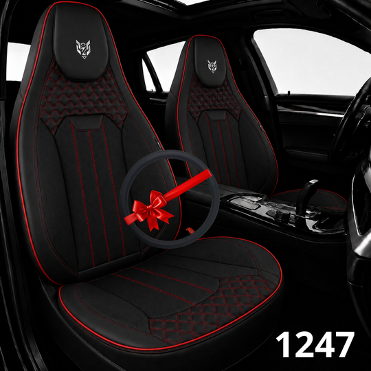 Cale-dos Sport 1247 noir avec coutures rouges, 5 places et couvre-volant assorti