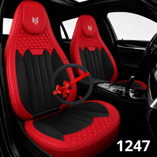 Cale-dos Sport 1247 5 places rouge et noir avec couvre-volant assorti