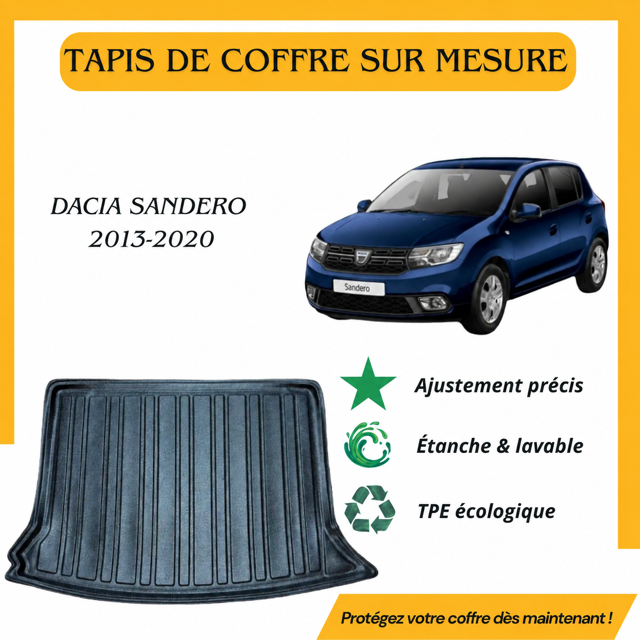 Tapis de coffre sur mesure Dacia Sandero 2013-2020