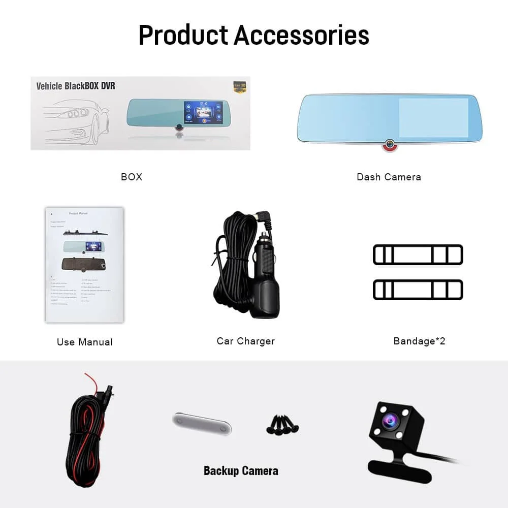 Accessoires inclus avec le rétroviseur DVR