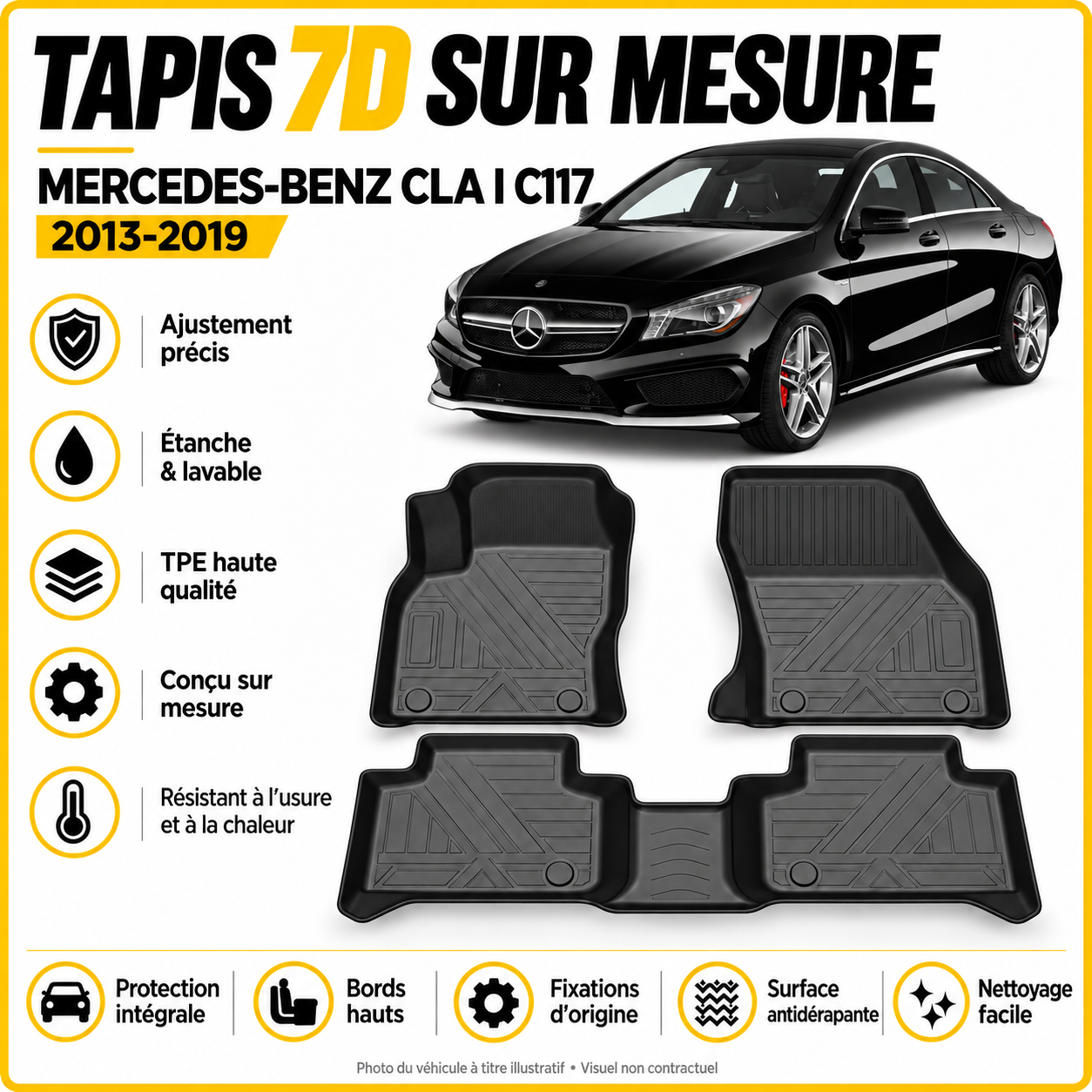 Tapis 7D sur mesure Mercedes-Benz CLA I C117 2013-2019