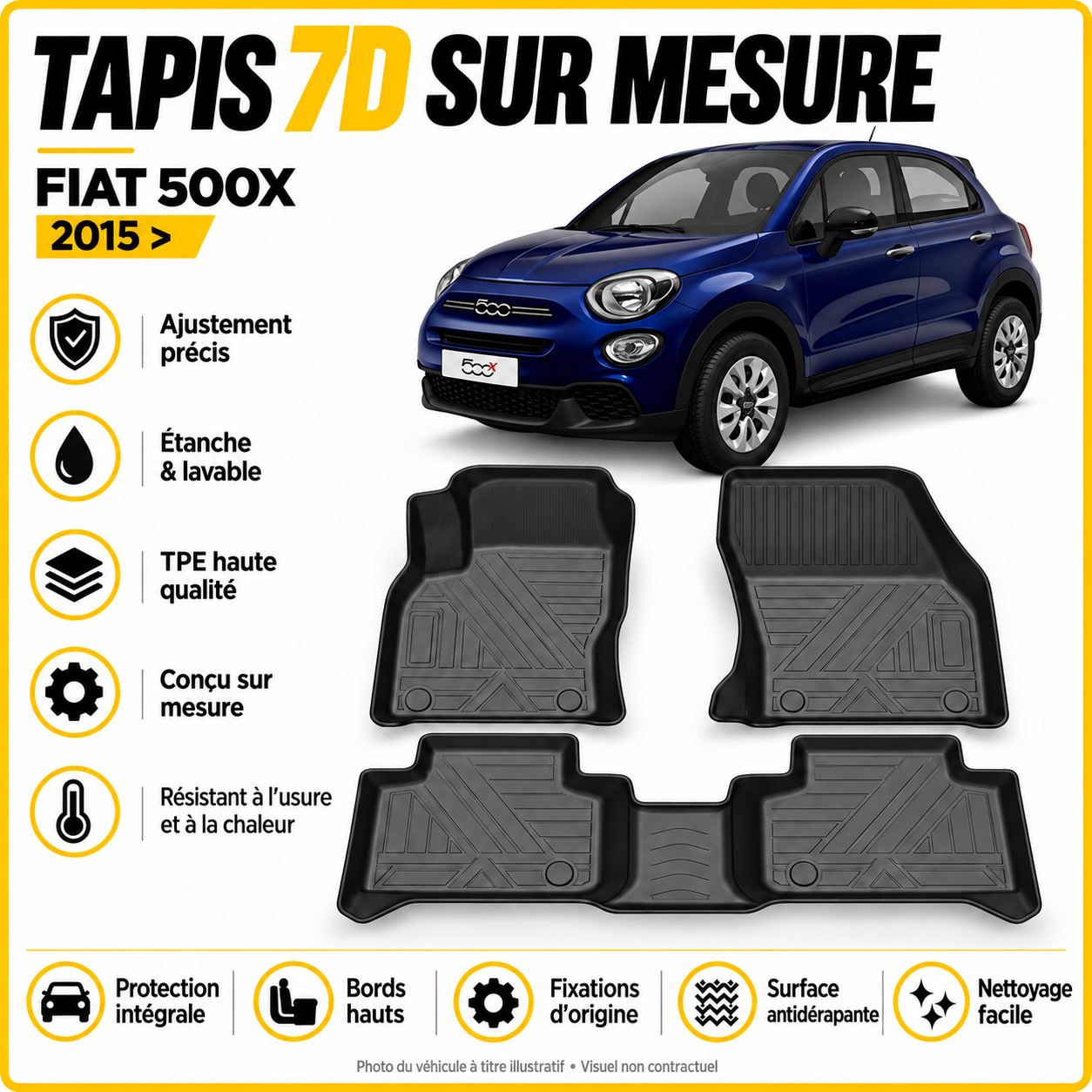 Tapis 7D sur mesure Fiat 500X 2015 >