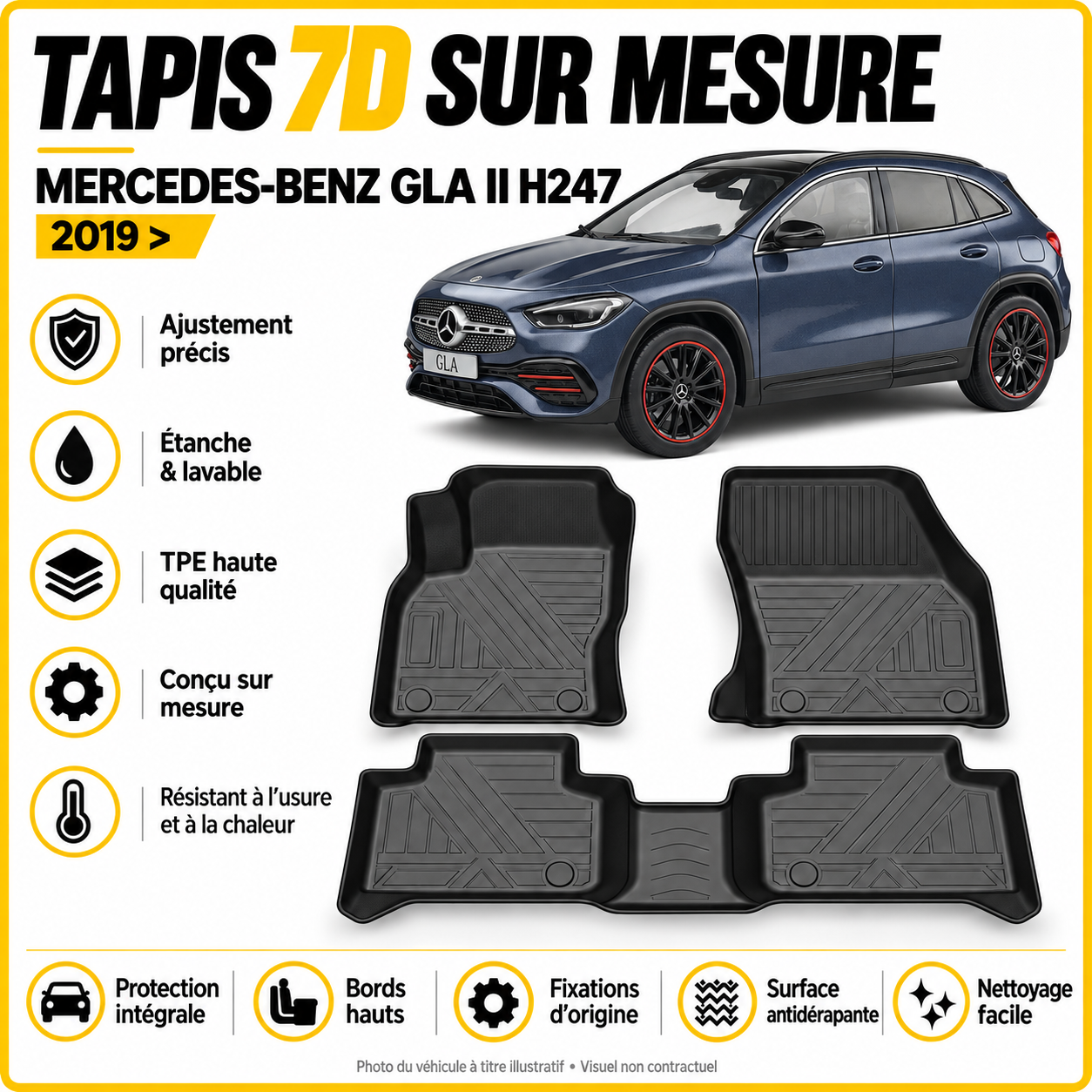 Tapis 7D sur mesure Mercedes-Benz GLA II H247 2019 >