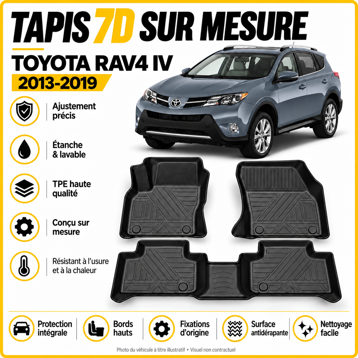 Tapis 7D sur mesure Toyota RAV4 IV 2013–2019