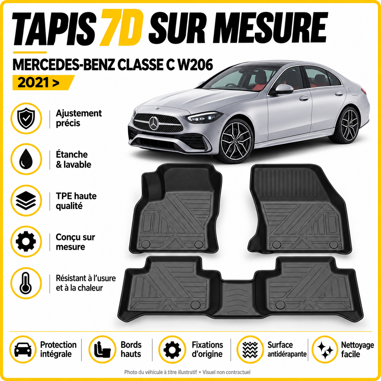 Tapis 7D sur mesure Mercedes-Benz Classe C W206 2021 >