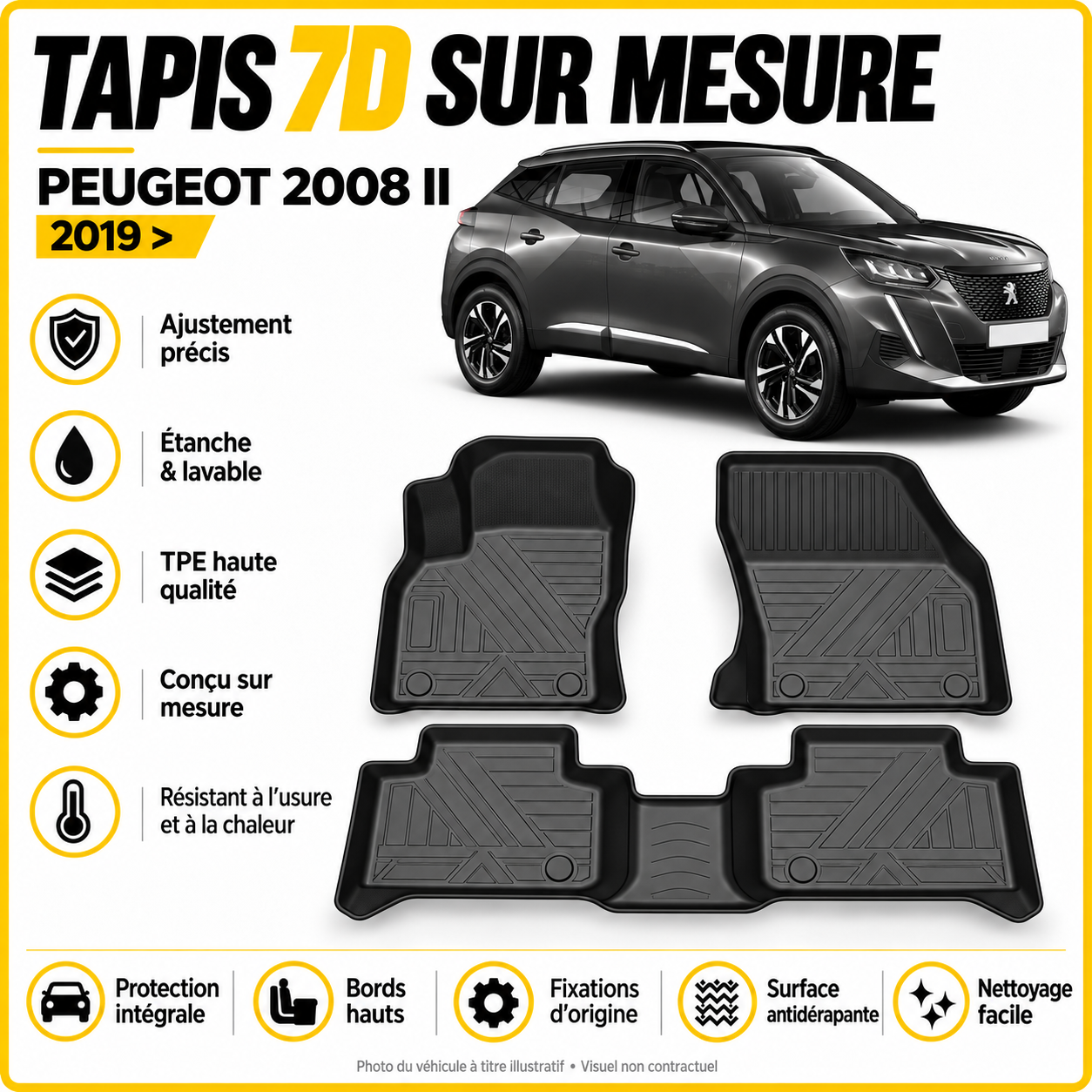 Tapis 7D sur mesure Peugeot 2008 II 2019 >