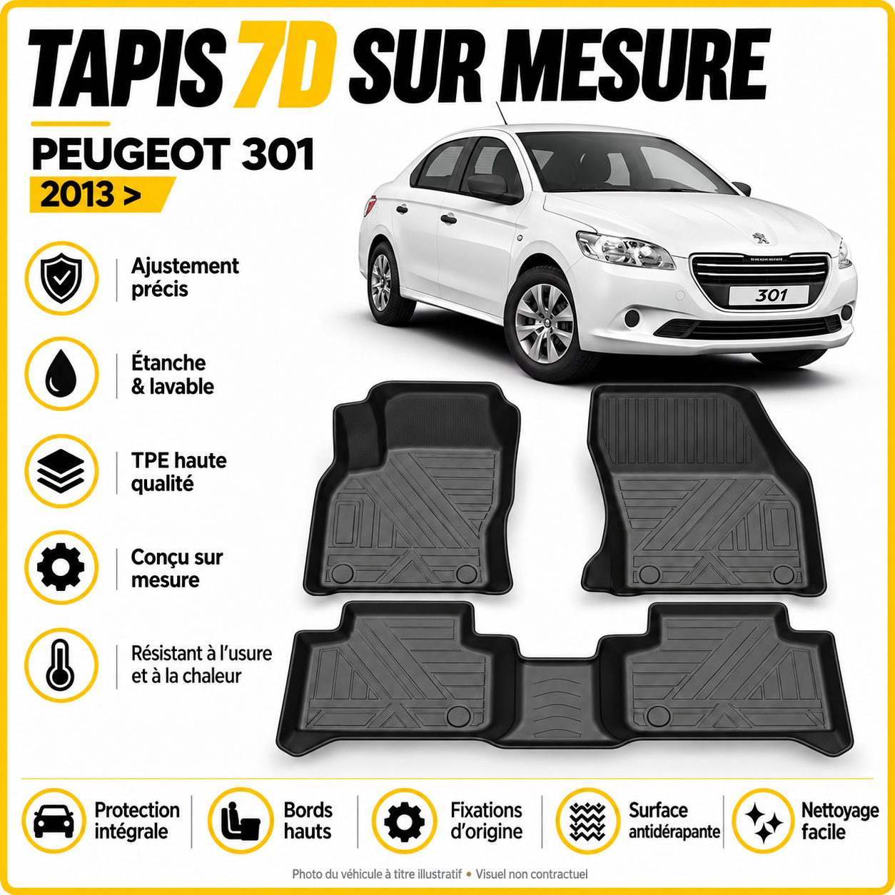 Tapis 7D Peugeot 301 2012-2024
