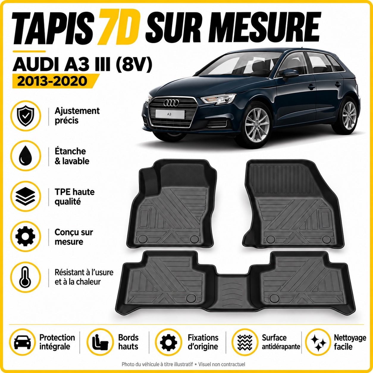 Tapis 7D sur mesure Audi A3 III (8V) 2013-2020