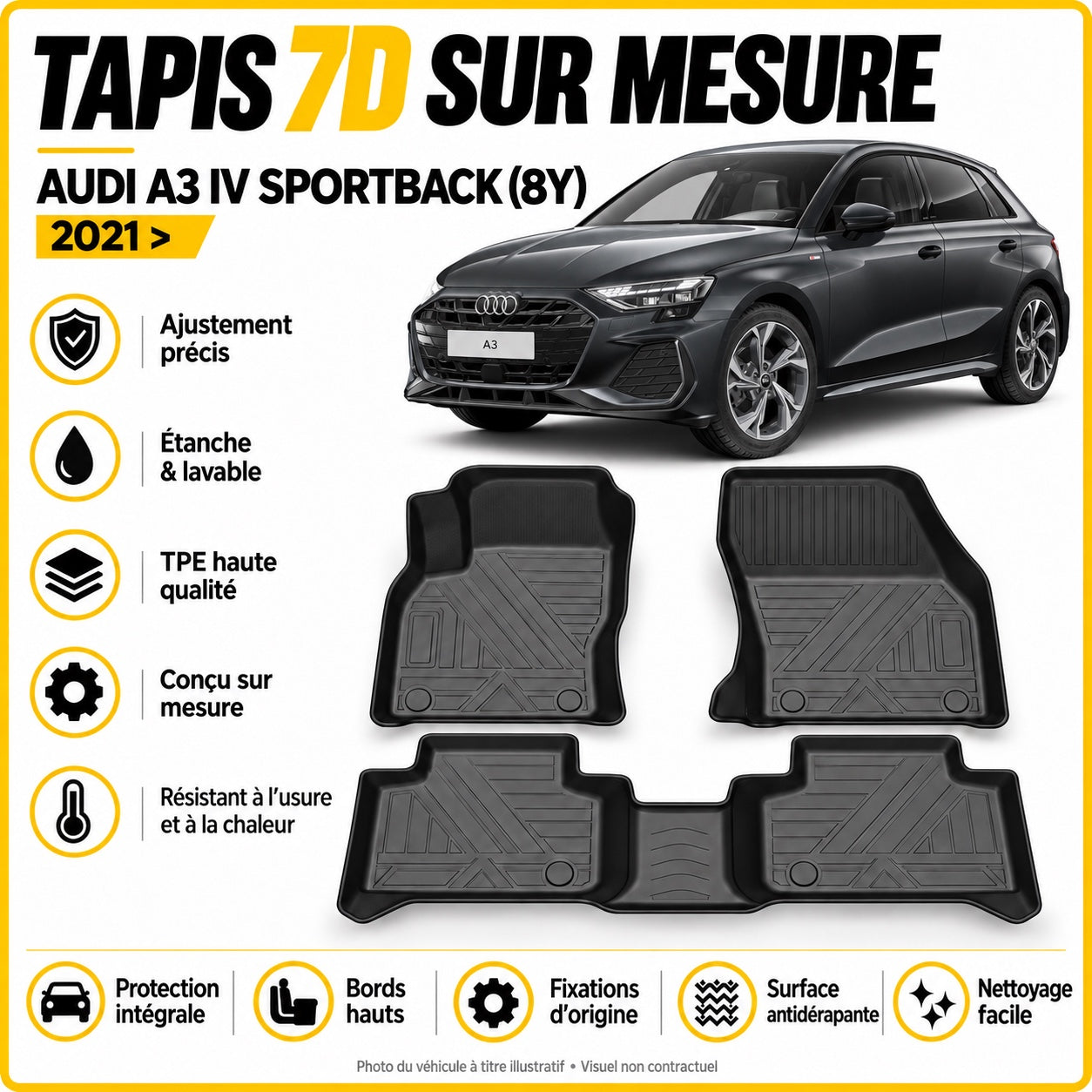 Tapis 7D sur mesure Audi A3 IV Sportback (8Y) 2021 >