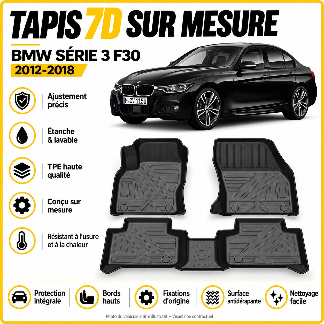 Tapis 7D sur mesure BMW Série 3 F30 2012-2018