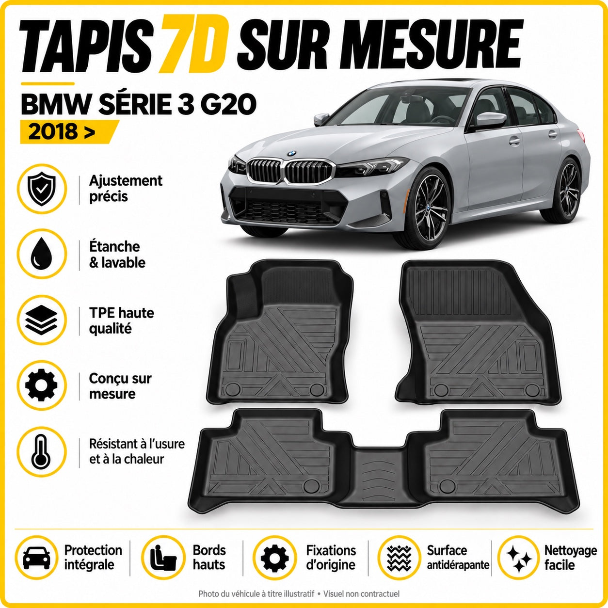 Tapis 7D sur mesure BMW Série 3 G20 2018 >