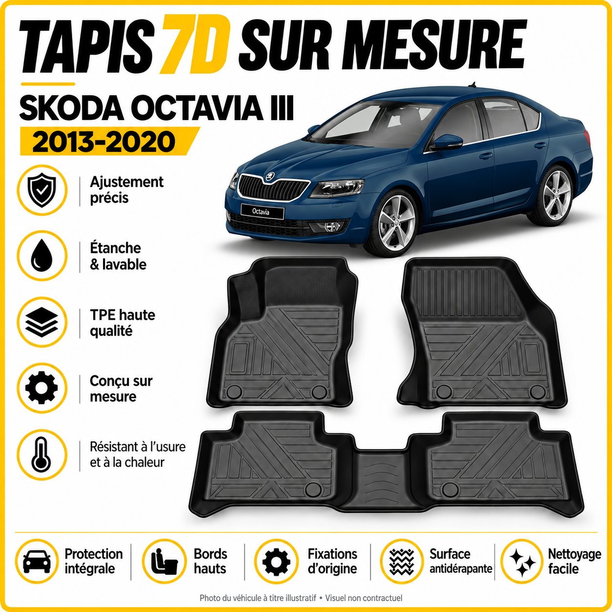 Tapis 7D sur mesure Škoda Octavia III (A7) 2013–2020