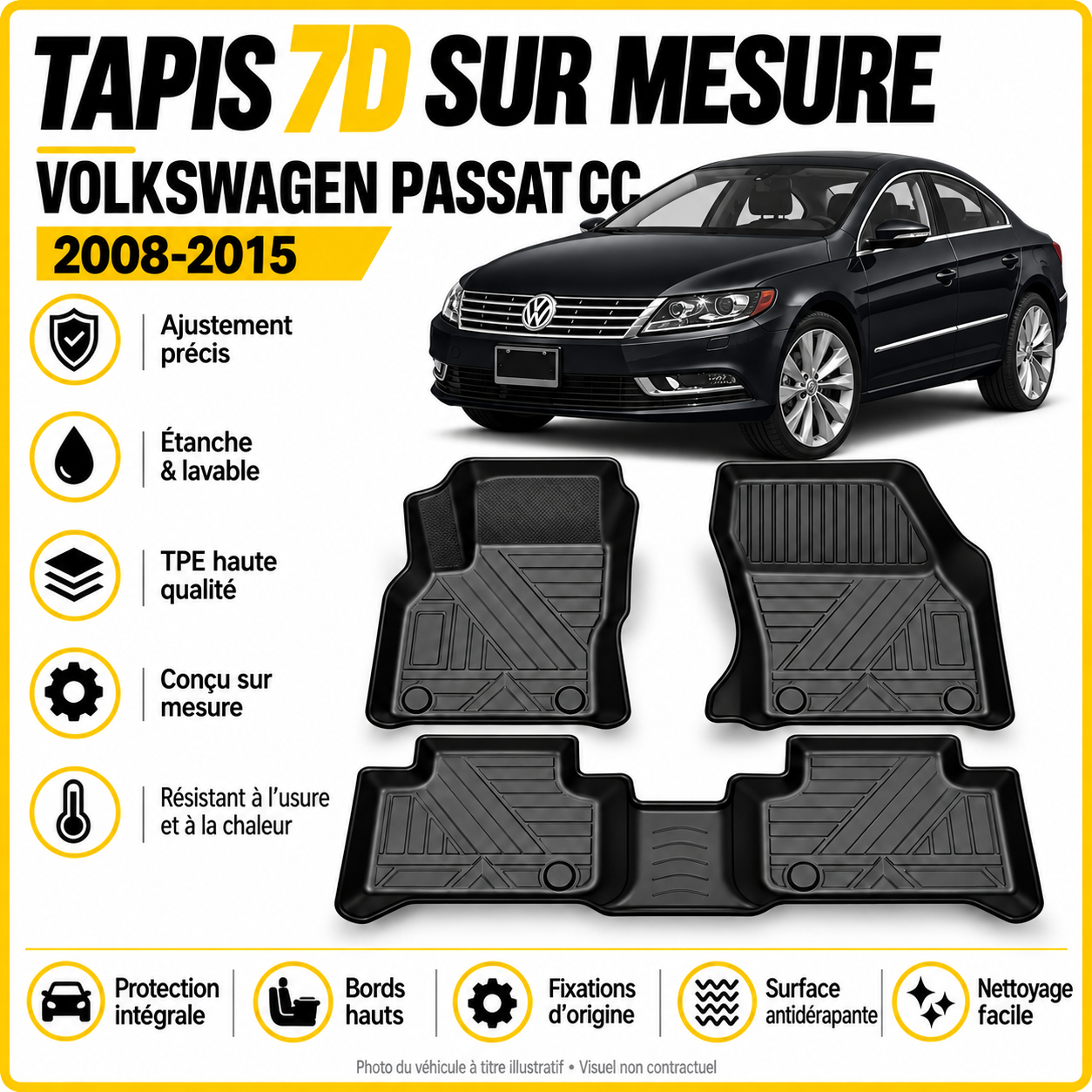 Tapis 7D sur mesure Volkswagen Passat CC 2008 à 2015