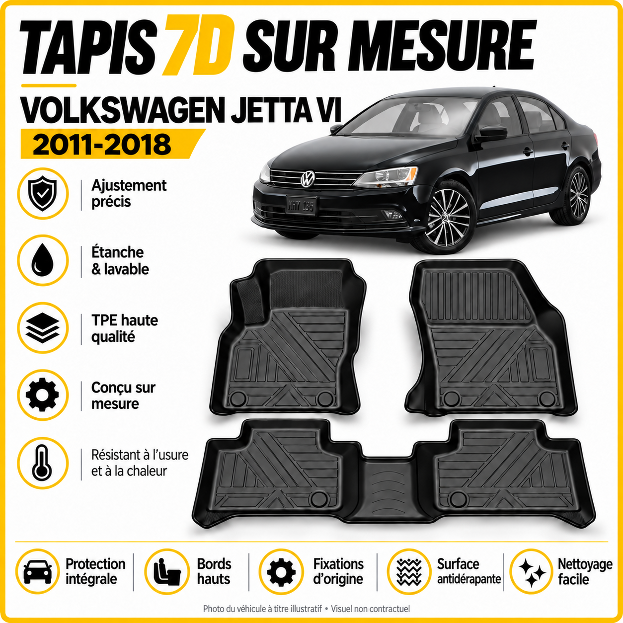 Tapis 7D sur mesure Volkswagen Jetta VI 2011-2018