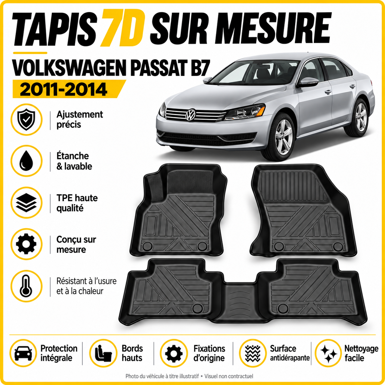Tapis 7D sur mesure Volkswagen Passat B7 2011-2014