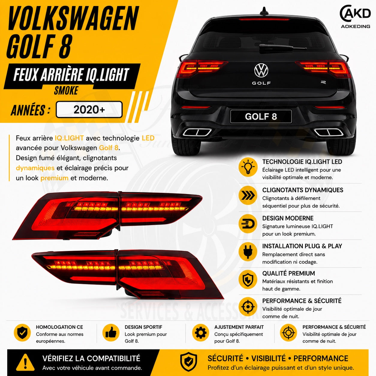 Feux arrière IQ.LIGHT LED dynamiques Volkswagen Golf 8 2020+ - visuel principal