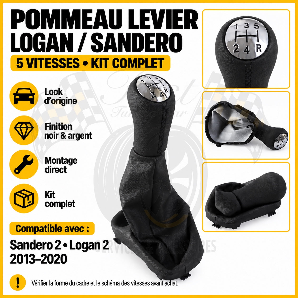 Pommeau de levier de vitesse kit complet Dacia Logan II Sandero II 5 vitesses